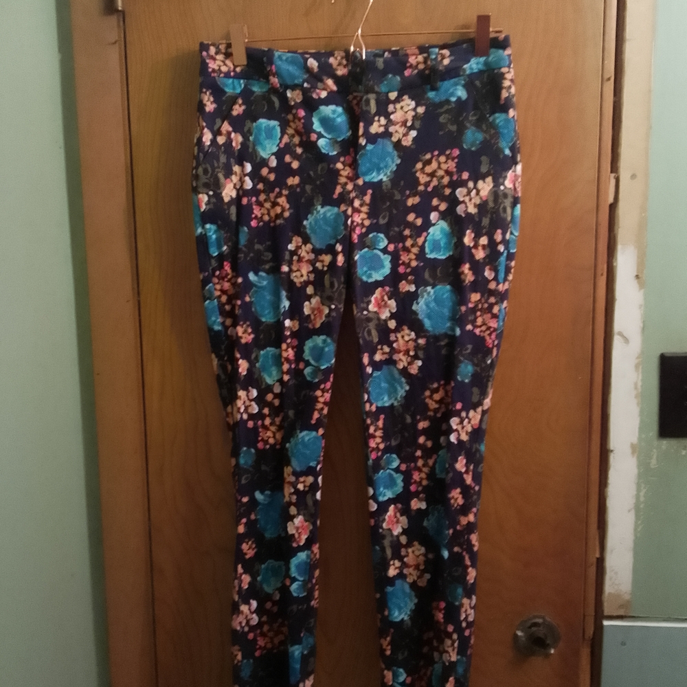 Floral Patterned Pants Merona Size 4 Cropped Skinny Classic Mid Rise Floral Stre